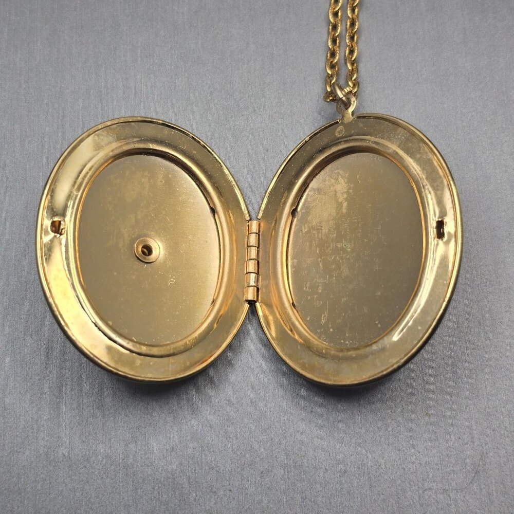VTG Avon Pink Rose Guilloche Enamel Locket Necklace 32" Gold Tone Uncas - Picture 8 of 16